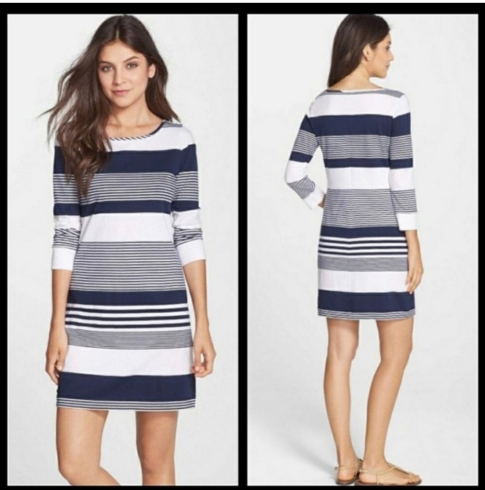 Lilly Pulitzer Blue and White Striped Marlowe Pima Cotton Dress XS